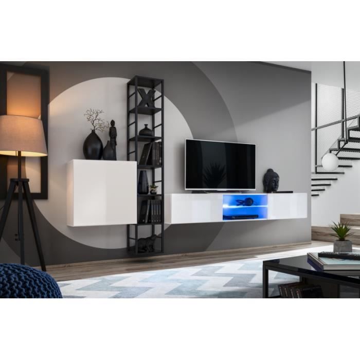 ensemble meuble tv mural switch met vi - ac-déco - blanc - 270x40x176 cm - contemporain - design