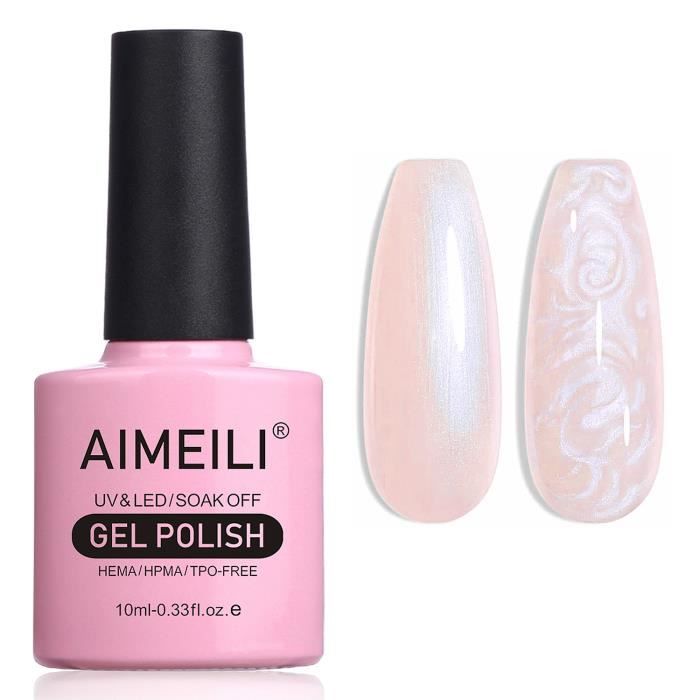 AIMEILI Vernis à Ongles Brillant Perle Gel Nacré avec Fil Shell Glitter Gel Vernis Semi Permanent Soak Off UV LED Gel 10ml 173