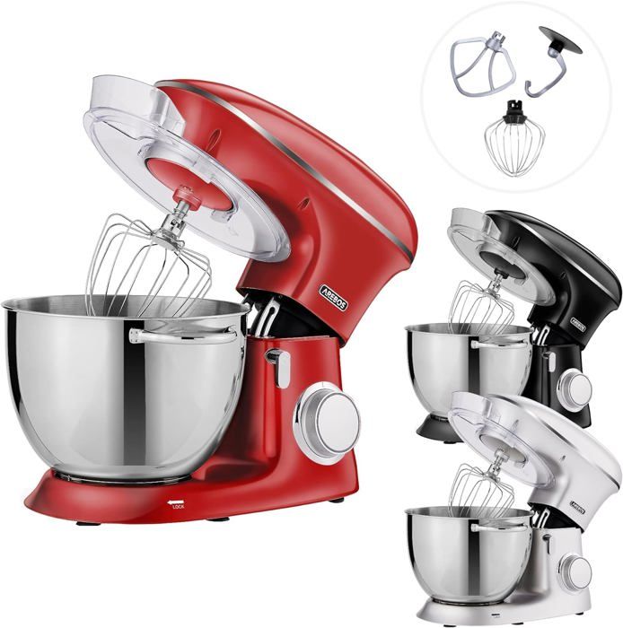 AREBOS Robot Pâtissier Professionnel 1500W  Rouge  Robot de Cuisine Multifonction  XXL Bol dAcier Inoxydable 8 Litres