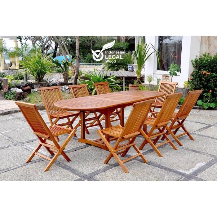 Salon de jardin - 8 personnes - LUBOK - Concept Usine - Teck huilé - Table Ovale - 8 chaises - exotique - Marron
