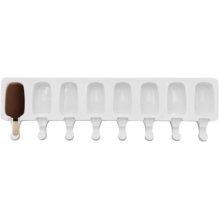 8 Moules à Glace Silicone Avec Bâtonnets - Pour Glaces à L'eau Et Crème Glacée, Volume 70 Ml, Multicolores