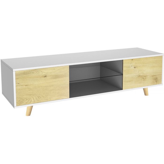 Meuble TV LED Inna - 140 x 42 x 45 cm - Blanc/Chêne