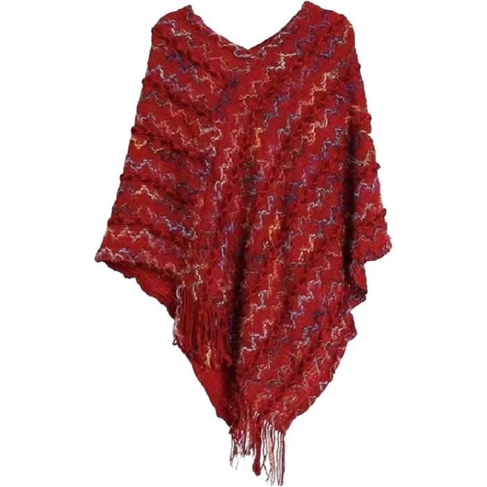 Poncho Cape Femme En Tricot Jacquard - Fausse Fourrure, Glands, Taille Unique, Neuf Avec étiquettes