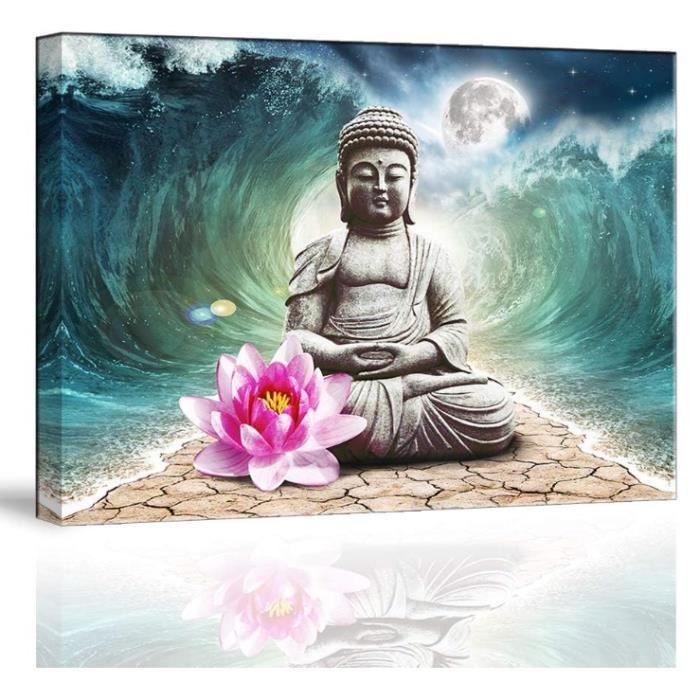 Tableau Sur Toile Mandala Fleur Orientale Lotus Blanc – 90x60 Cm – Style Zen & Spa – Déco Murale Élégante Pour Salon, Chambre, Bureau Ou Hôtel