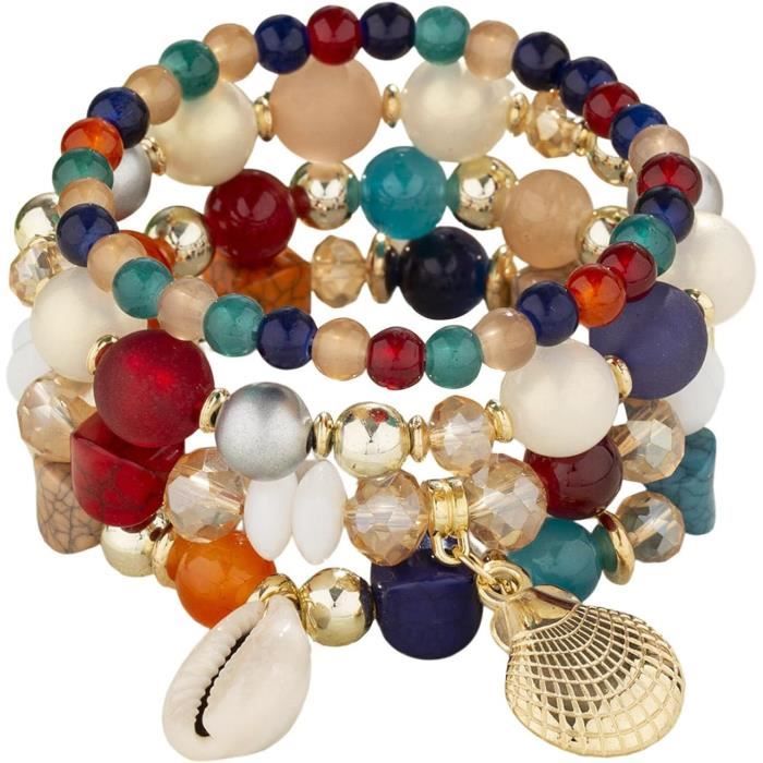 Ensemble de bracelets perles du japon multicolores, rose violet et dor