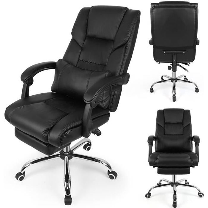 chaises de bureau ergonomiques noires Chaise de jeu avec repose-pieds chaise de bureau inclinable pivotante en cuir avec support lombaire r/églable