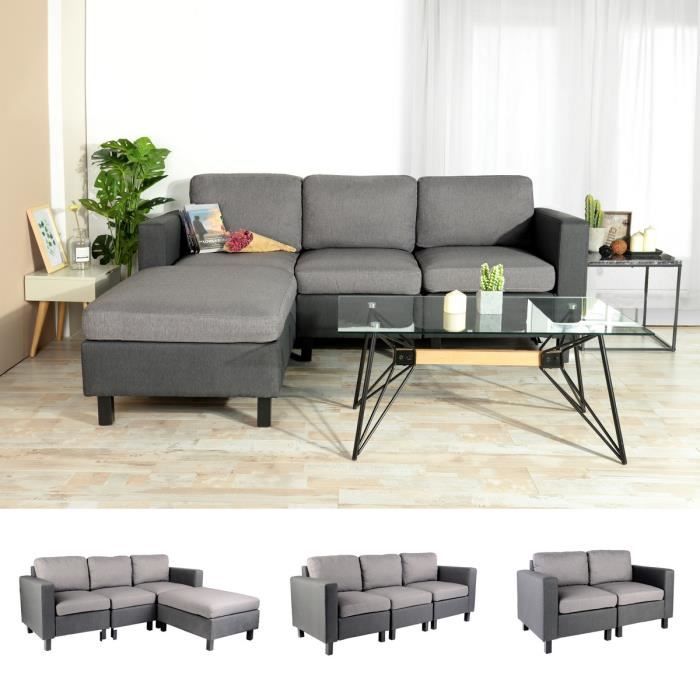 Canapé Dangle Convertible Méridienne Réversible Tissu Droit Gris Clair