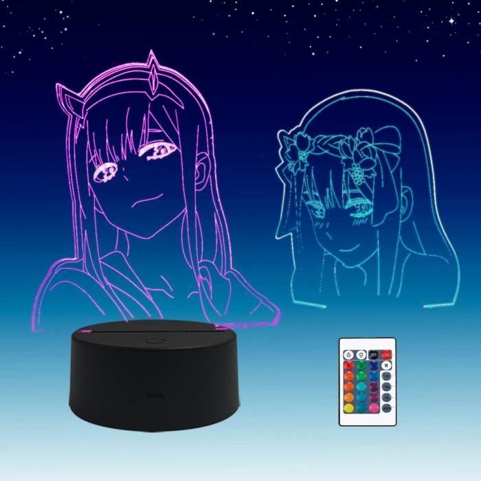 2 en 1,Zero Two,lampe led anime illusion 3D, télécommande RVB à 16 ...