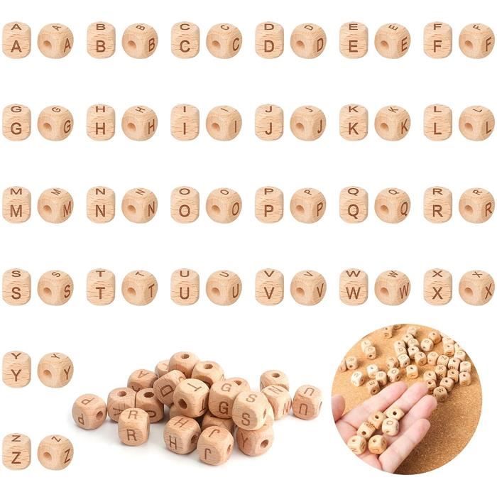 Lot de 52 perles carrées en silicone avec lettre de l'alphabet de A à Z Lot de 52 perles carrées en silicone avec lettre de l'alphabet de A à Z