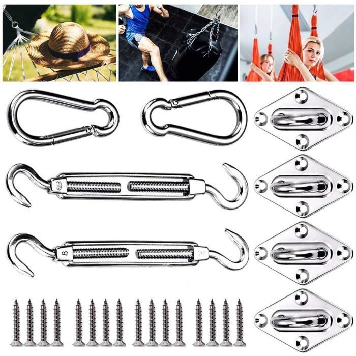 Kit Fixation Voile D'Ombrage Covlongyu - Matériel Acier Inoxydable 304 Pour Rectangle/Carré/Triangle