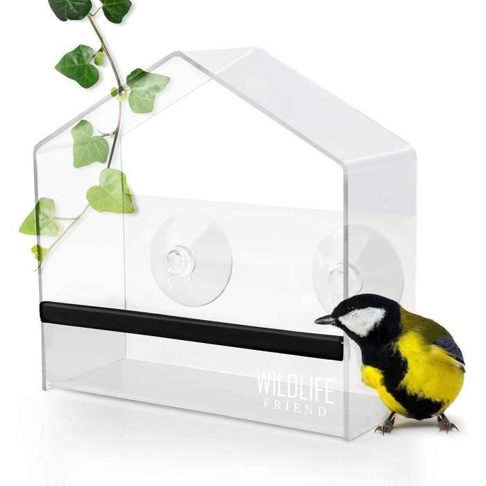 Ysoom Mangeoire à oiseaux suspendue avec ventouses et bac à semis amovible  pour fenêtre, balcon et jardin - En acrylique transparent : :  Jardin