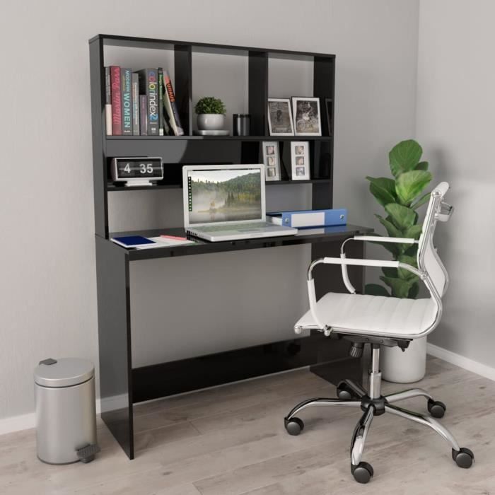 Table De Bureau Etagere De Rangement Bureau Informatique Bureau De Travail Avec Etageres Noir Brillant 110 X 45 X 157 Cm Agglomere Achat Vente Armoire De Bureau Table De Bureau Etagere De Cdiscount