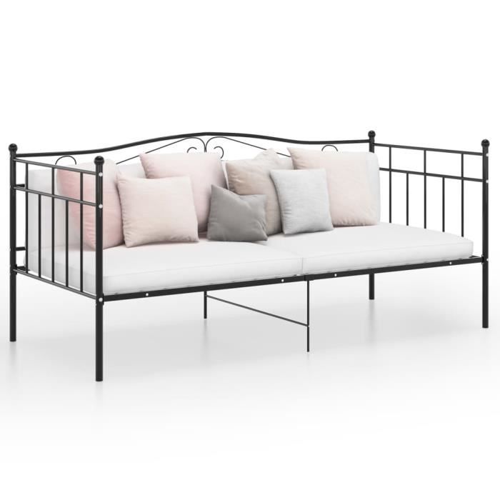 7012MOBILI® Lit banquette gigogne - Cadre de canapé-lit extensible Contemporain enfants ou adulte Noir Métal 90x200 cm