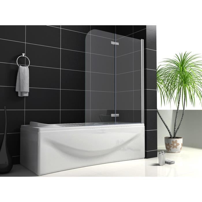 Acezanble Pare-baignoire à 2 volets 90x140cm,écran pliant et pivotant 6mm verre anticalcaire 