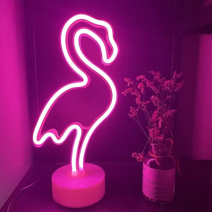Panneau lumineux à LED Pour Noël Veilleuse néon flamant rose pour chambre d/'enfant Avec support de base USB et piles bar mariage Rose