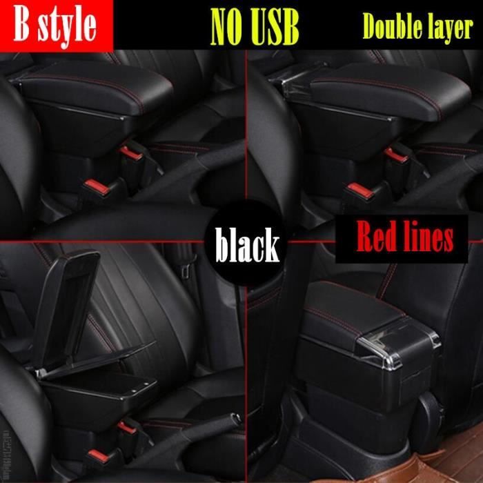 YJYWZH Accoudoirs Compatible avec Abarth 595 Accoudoir noir Pièces de rénovation intérieure la boîte de rangement centrale Avec port 3 USB
