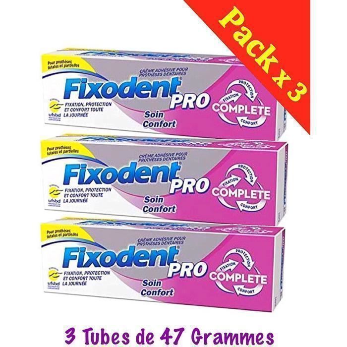 Produits pour prothèses dentaires Fixodent - Fixodent Pro - Soin Confort - Tube de 47 grammes - Lot de 3 tubes (3c) 435476