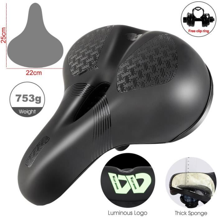 Selle De Vélo Large Confortable Sans Nez - Universelle Pour VTT, Vélo De Route - Homme Et Femme, Mousse, Noir - 3