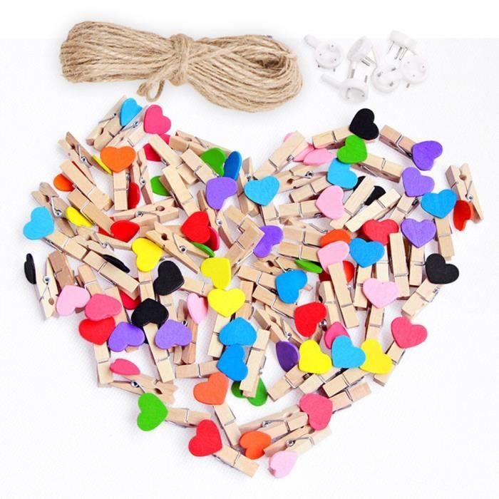 40 Pinces En Bois En Forme De Cœur - Multicolores, 35mm - Pour Photos, Déco Et Organisation