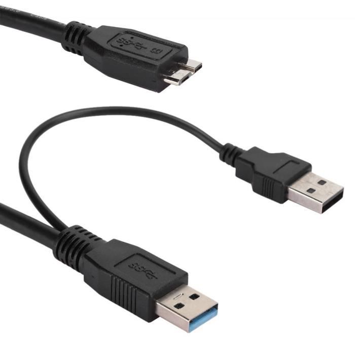 Ligne USB, double alimentation USB3.0 vers câble micro USB HDD