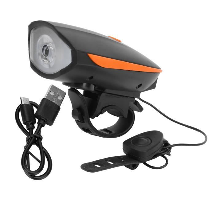 Feu avant de vélo avec klaxon HURRISE - Noir - Chargement USB - Haut-parleur 120db