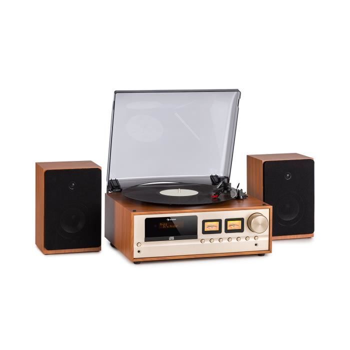 Chaîne Hi-Fi Auna Birmingham - Tuner Internet/DAB+/FM, Platine Vinyle, Bluetooth, CD - Enceintes 50W - Bois