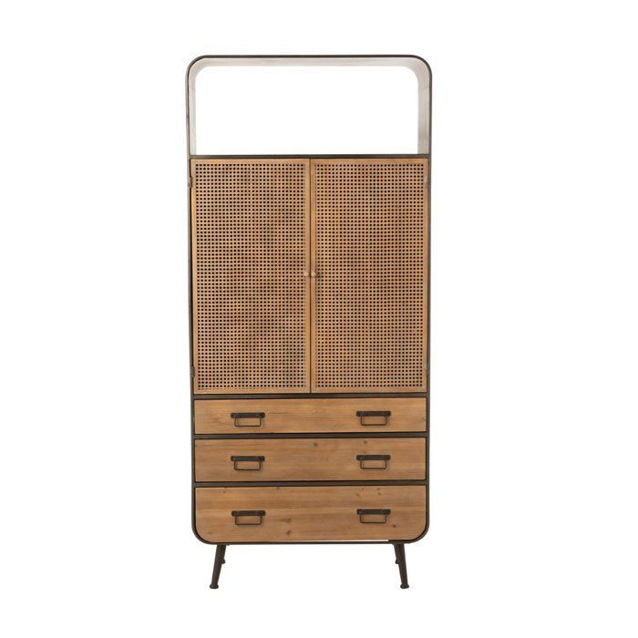 Armoire haute 3 tiroirs cannage vintage Bois clair 80 cm X 35 cm X