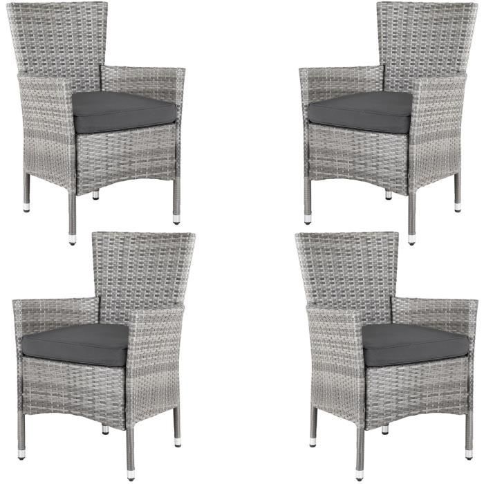 Casaria® Set de 4 chaises en polyrotin avec coussin d'assise 7cm charge max 160kg assise fauteuil jardin balcon terrasse