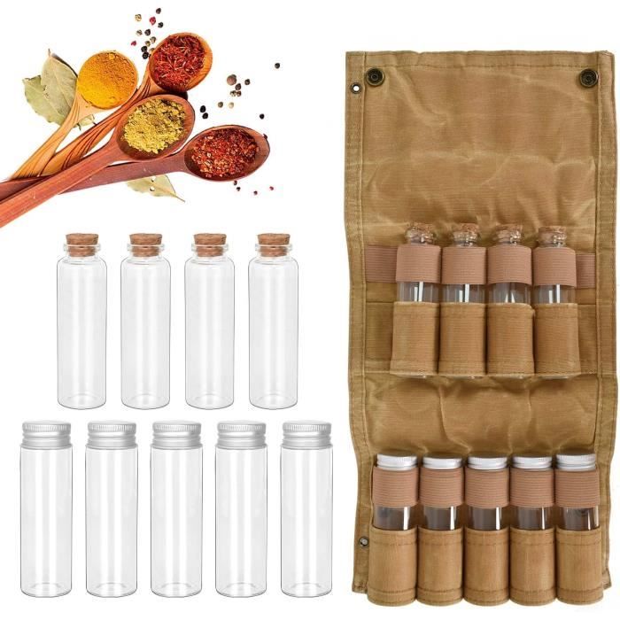 Kit épices Camping Avec 10 Pots - Sac Toile Cirée, Portable, Trous De Suspension Pour Arbre