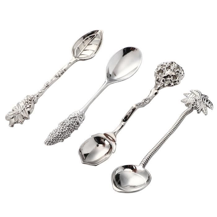 6 Cuillères Et Fourchettes Rétro En Alliage Zinc - Style Vintage Sculpté - Pour Café, Dessert, Crème Glacée