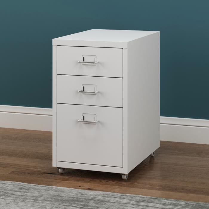Caisson de bureau à roulettes Kökar acier 48 x 28 x 41 cm blanc mat