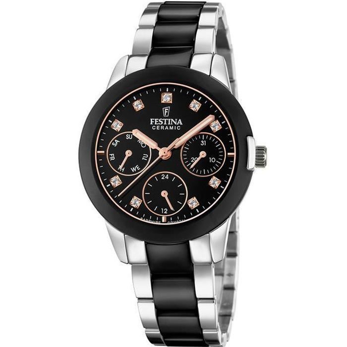 Montre Femme - Festina - 20497 - Analogique - Céramique et Acier - Noir avec Swarovski
