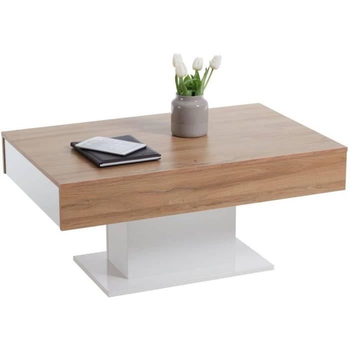 table basse bicolore avec 2 tiroirs en bouts - décor chêne ancien et blanc brillant - l100 x h46,6 x p65 cm - fabriqué en allemagne
