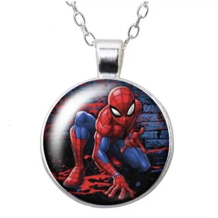 Collier Marvel Pour Enfants - Pendentif Spider-Man, Thanos, Avengers, Black Panther - Acier Inoxydable 316L, 56cm - Cadeau Anniversaire, Fête