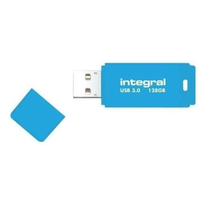 INTEGRAL Clé USB Neon - 128 Go - USB 2.0 - Bleu fluorescent
