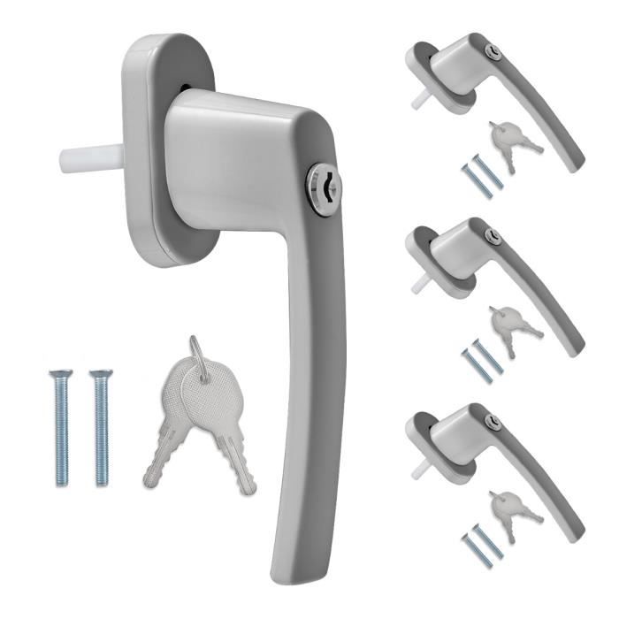 2 x Poignée de fenêtre verrouillable argent Poignée Fenêtre Clé Sécurité Enfant