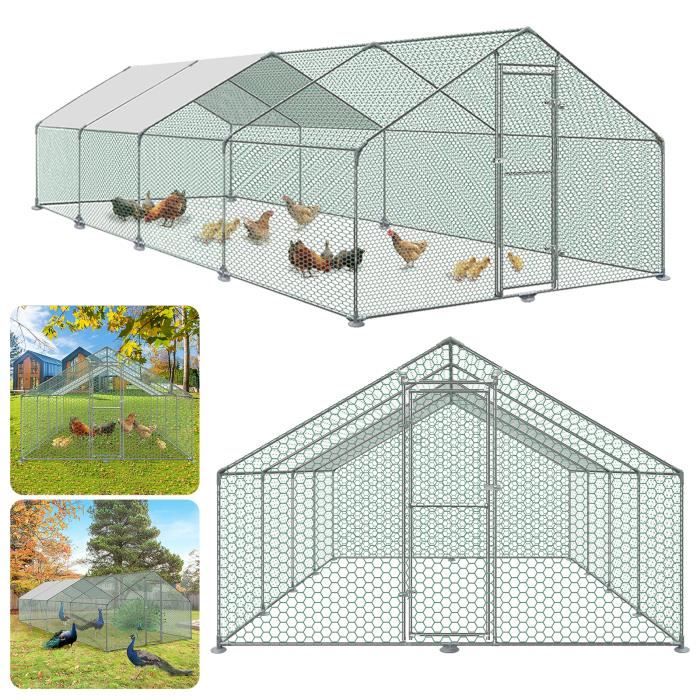 Comparer les prix de LILIIN Enclos poulailler grillagé 3x8x2 M avec porte latérale et toit dôme acier galvanisé 24 m²-Vert