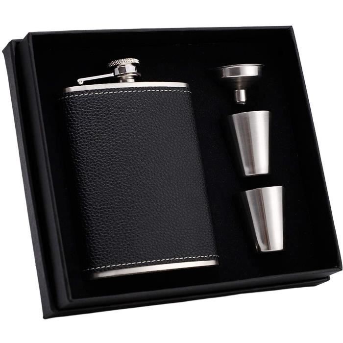 Flasque Whisky Acier Inoxydable Noire 24cl - IDALIO - Avec Entonnoir Et Coffret Cadeau