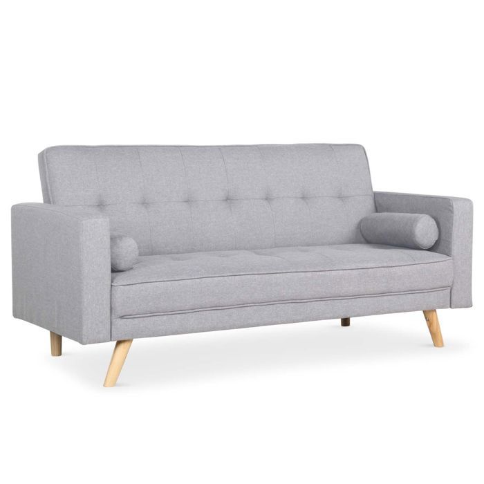 Canapé Convertible Scandinave Slow Tissu Gris Clair