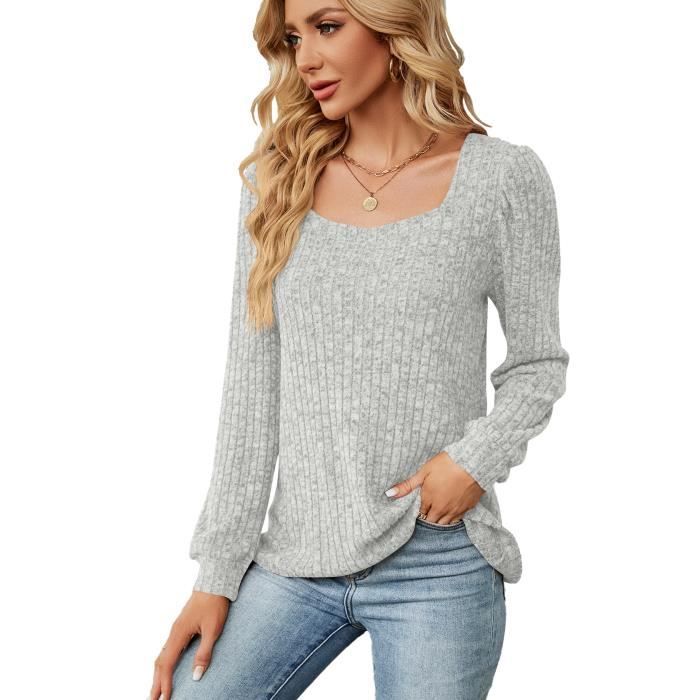 Pull Femme Manches Longues Col Carr Pour Printemps et Automne