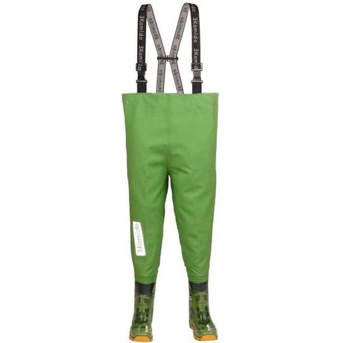 3kamido enfant cuissardes de pêche 20-35 eu, taille ajustable, bretelles durables, waders, bottes de pêche,crocodiles / vert clair