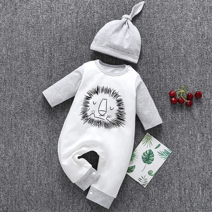 Impression Chapeau Jumpsuit Romper Vetements Cartoon Bebe Tout Petit Bebe Lion Blanc Blanc Achat Vente Ensemble De Vetements Prolongation Soldes Cdiscount