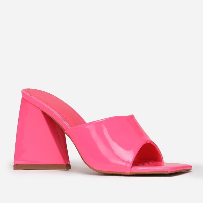 Mules vernies fuchsia fluo a talon en triangle Femme Synthetique Rose Rose Cdiscount Chaussures