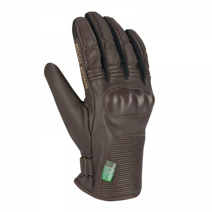 Gants moto en cuir de chèvre Segura Swan - Marron - Homme - Taille 10 - Protections CE - Étanches et thermiques