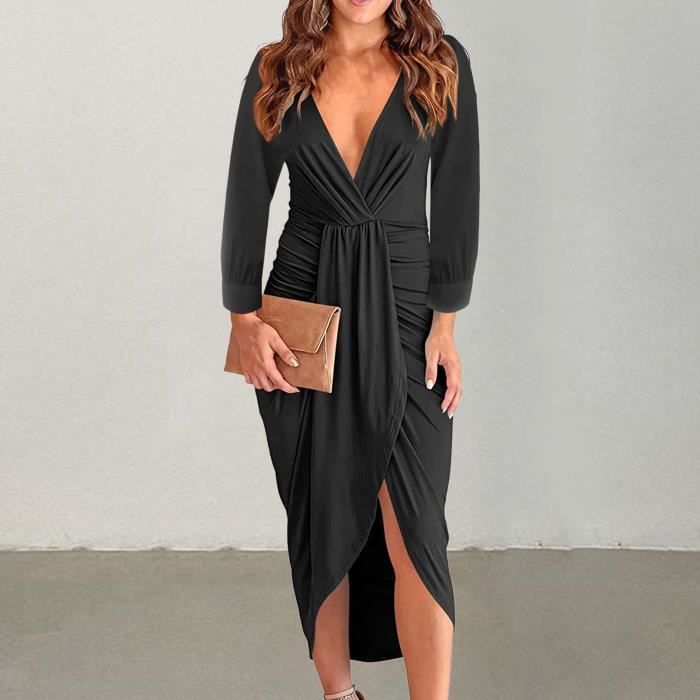 ROBE Robe midi mi velours Longueur Coux de couture style Black