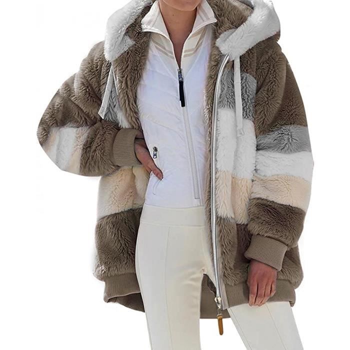 Veste Polaire Femme Oversize Avec Capuche - Cachemire Synthétique, Zippée, Poches, Pour Automne/hiver 2025