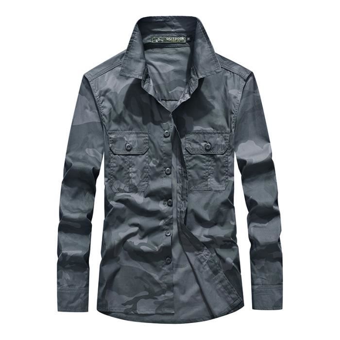 Chemise Thermique Henley Homme 2XL – Camo Vert, Manches Longues, Y2K