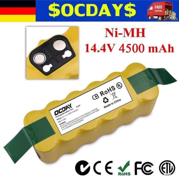Tecmana Batterie 14,4V 4,5Ah Ni-MH Compatible Roomba Série 500 600 700 800 - Puissance Longue Durée