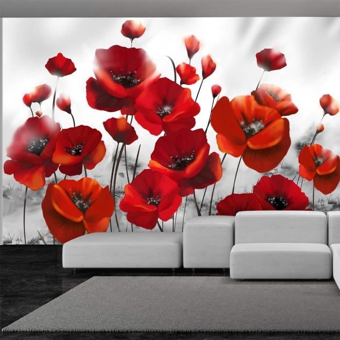 Tableau Impression Coquelicots Sur Toile Intissé - Déco Murale Fleurie - Modèle B-A-0784-b-a