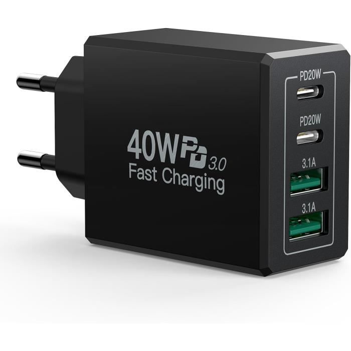Aioneus USB C Ladegerät, 40W 4-Port USB C Netzteil Schnellladegerät, PD
